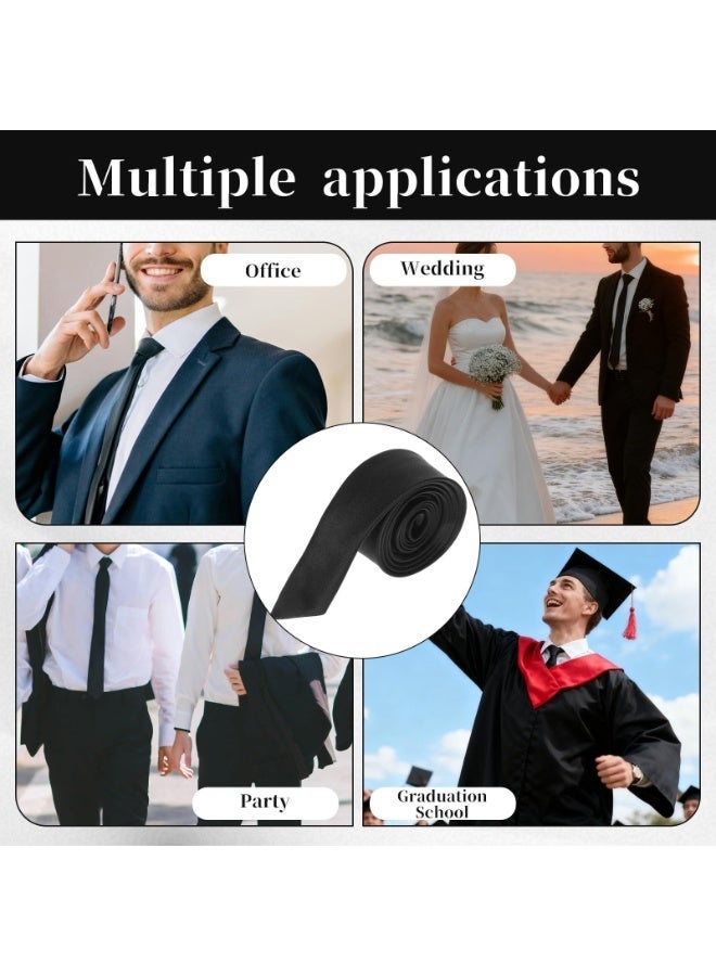 Black Skinny Tie for Women and Men, Adjustable Zipper Skinny Ties, Solid Color Black Ties for Wedding Business - Image 3